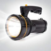 Black and orange flashlight on a white background